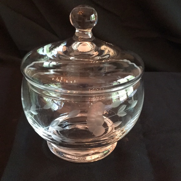 Etched Glass Covered Candy Bowl - Picture 1 of 5
